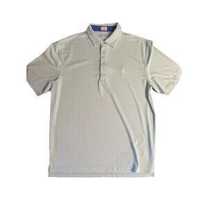 johnnie-O Men’s Performance Golf Polo – Green & White Striped – Surf Logo – Sz M